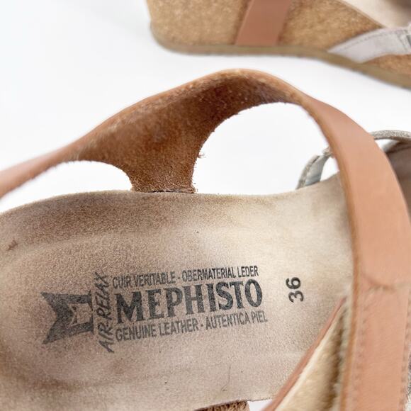 Mephisto Lesley Leather Cork Wedge Sandals Silver White Brown Womens EU 36 - Picture 8 of 9